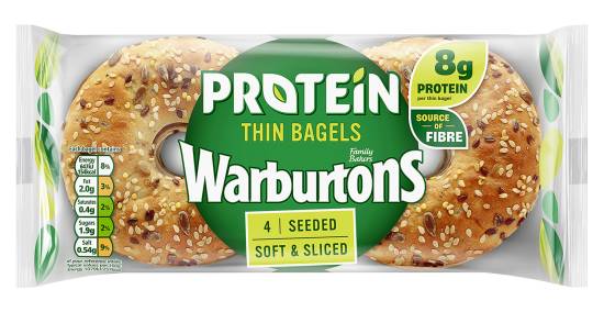 Warburtons Seeded Protein Thin Soft & Sliced Bagels (4 pack)