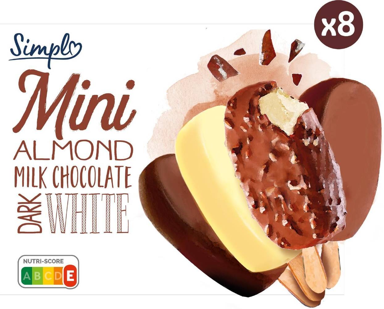 Simpl - Glaces mini amandes chocolat au lait/noir/blanc (284g)