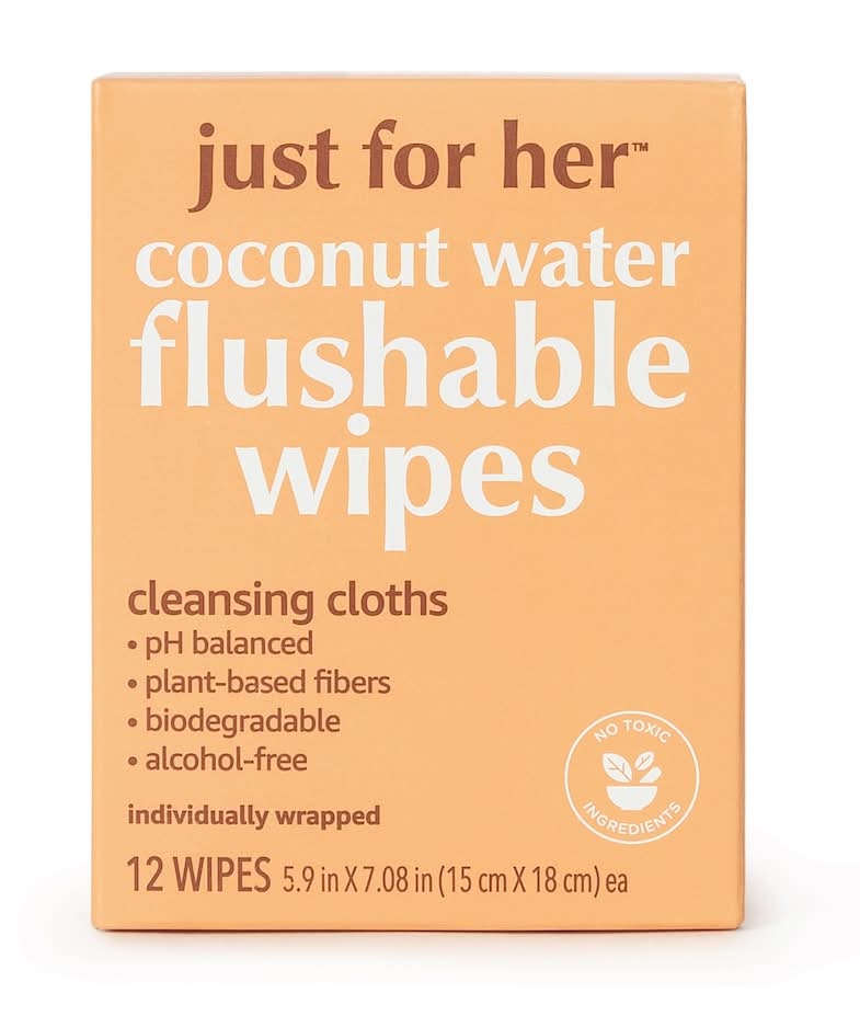 Just for Her Flushable Cleansing Wipes, Coconut, 5.9x7.08 in (12 ct)
