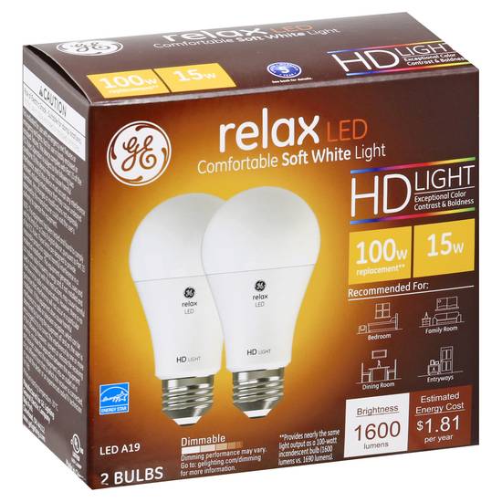 Ge Relax Led A19 Dimmable Hd Light (2 bulbs)