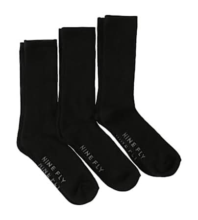Young Mens Nine Fly Performance Crew Socks 3-Pairs Black