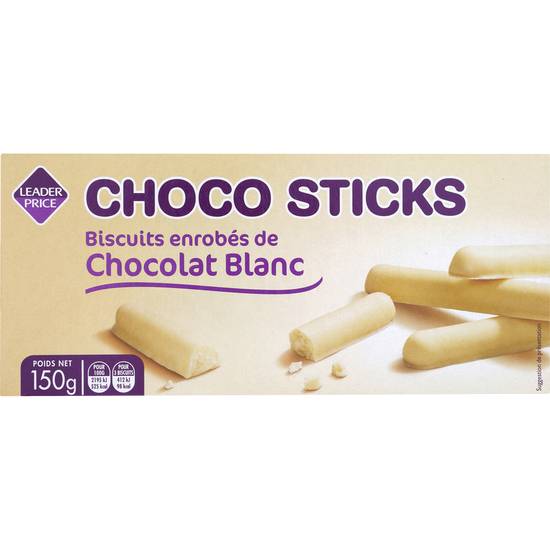 Biscuits bâtonnet enrobé chocolat blanc Leader price 150g