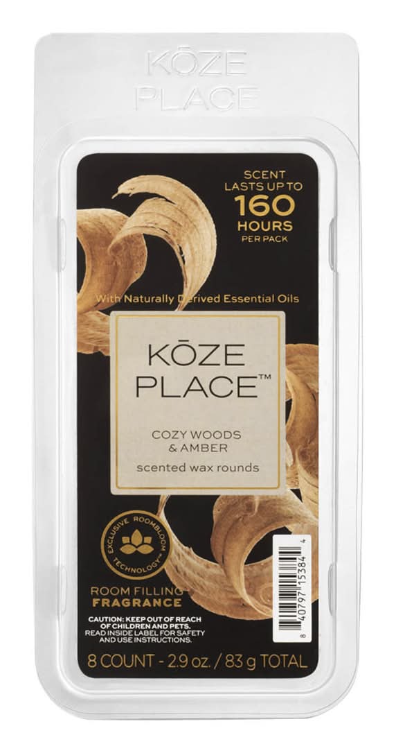 Koze Place Scented Wax Rounds, Cozy Woods-Amber (2.9 oz, 8 ct)