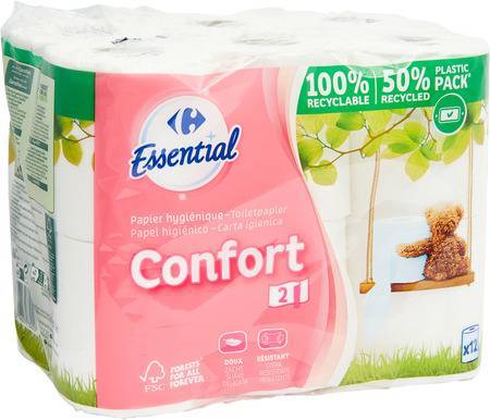 Carrefour Essential - Confort rouleaux de papier toilette doux (12 pièces)