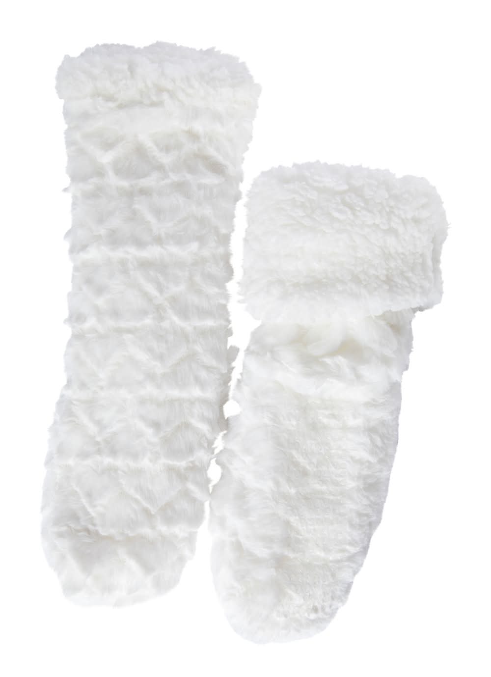 Ladies Faux Fur Cabin Socks White