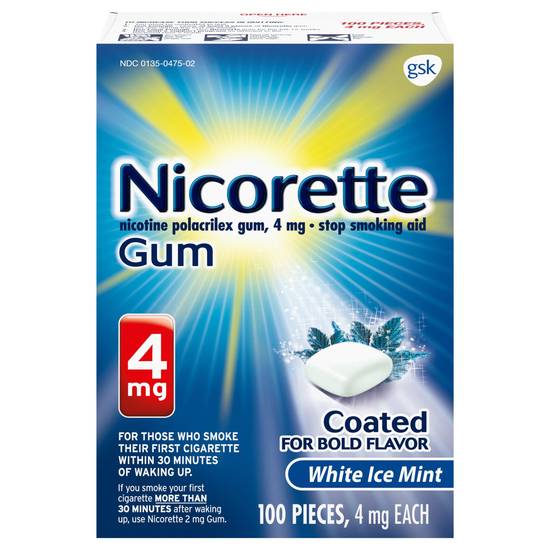 Nicorette Nicotine Polacrilex Gum 4mg White Ice Mint Flavor