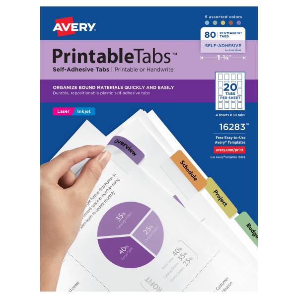 Avery Printable Self-Adhesive Multicolor Tabs ( 80 ct)