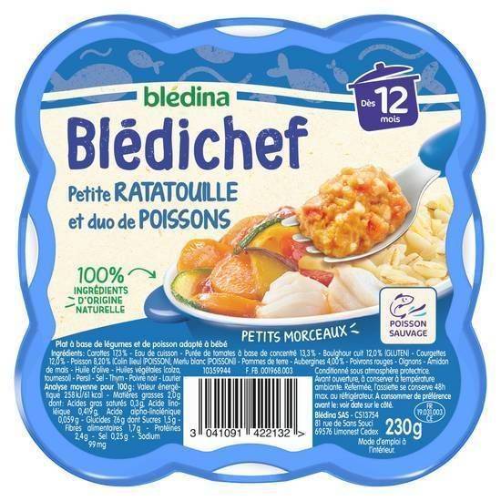 Petite ratatouille et duo de poissons - blédina - 230g