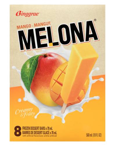Binggrae Melona Creamy & Fruity Ice Dessert Bars, Mango (8 x 70 ml)
