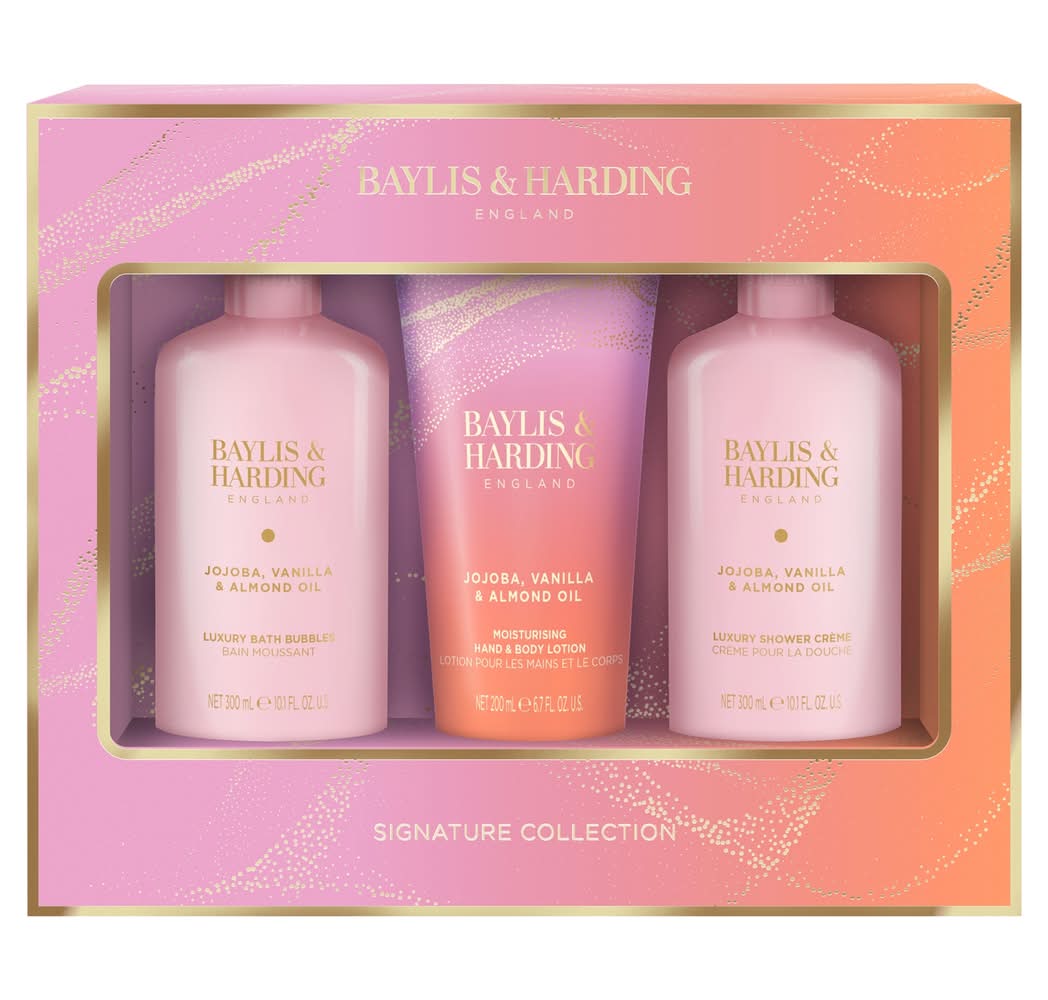 Baylis & Harding Jojoba Vanilla & Almond Oil, England Signature Collection Bathing Essentials Gift (3 pack)