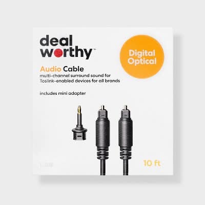 Dealworthy Toslink Digital Fiber Optic Audio Cable With Mini Adapter, 10 ft