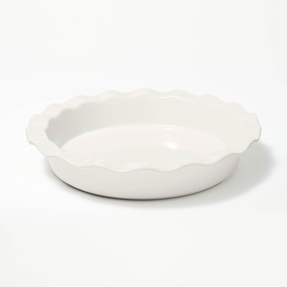 Figmint Round Stoneware Ruffle Pie Dish, 9 Inch, Cream