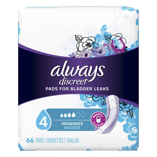 Always Discreet Moderate Pads For Bladder Leaks (66 ct)