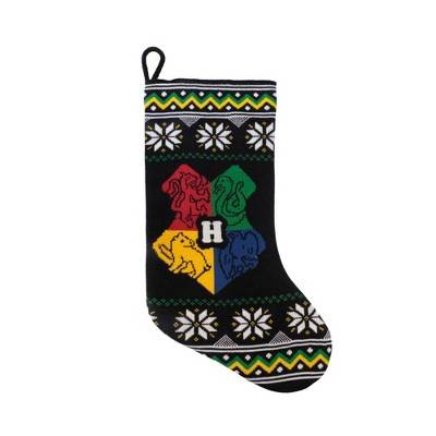 19" Harry Potter Hogwarts Crest Knit Christmas Stocking Black: Warner Bros. Holiday Decor, Polyester, Classic Pattern