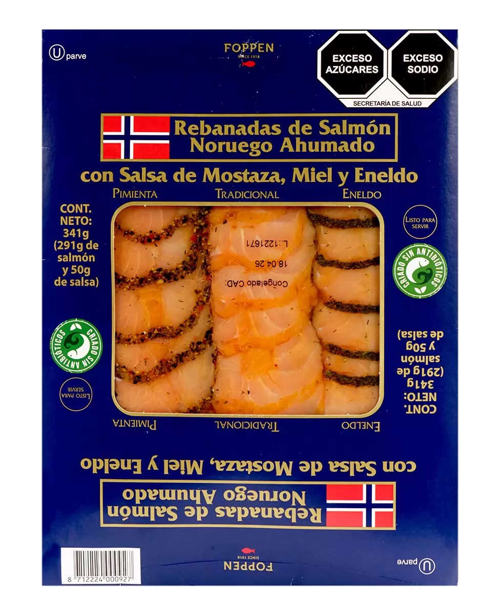 Foppen · Salmón ahumado noruego en rebanadas + salsa (341 g)
