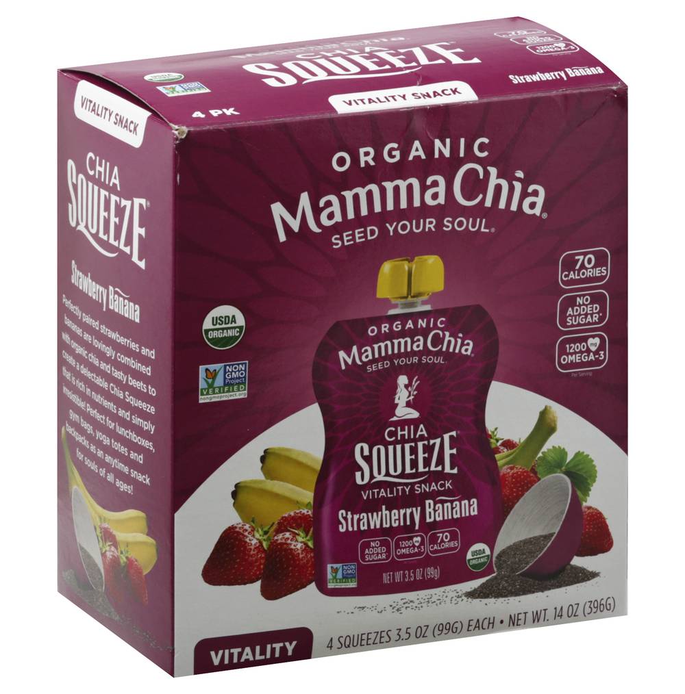 Mamma Chia Organic Chia Squeeze Vitality Snack, Strawberry-Banana (4 x 3.5 oz)