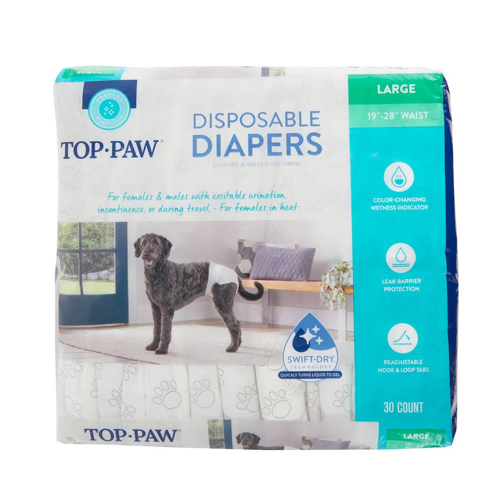 Top Paw Disposable Dog Diapers, Large, White (30 ct)