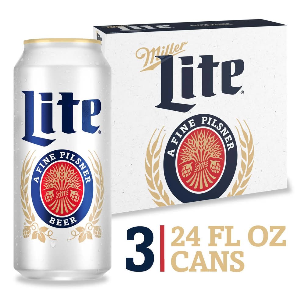 Miller Lite Pilsner Light Domestic Beer (3 x 24 oz)