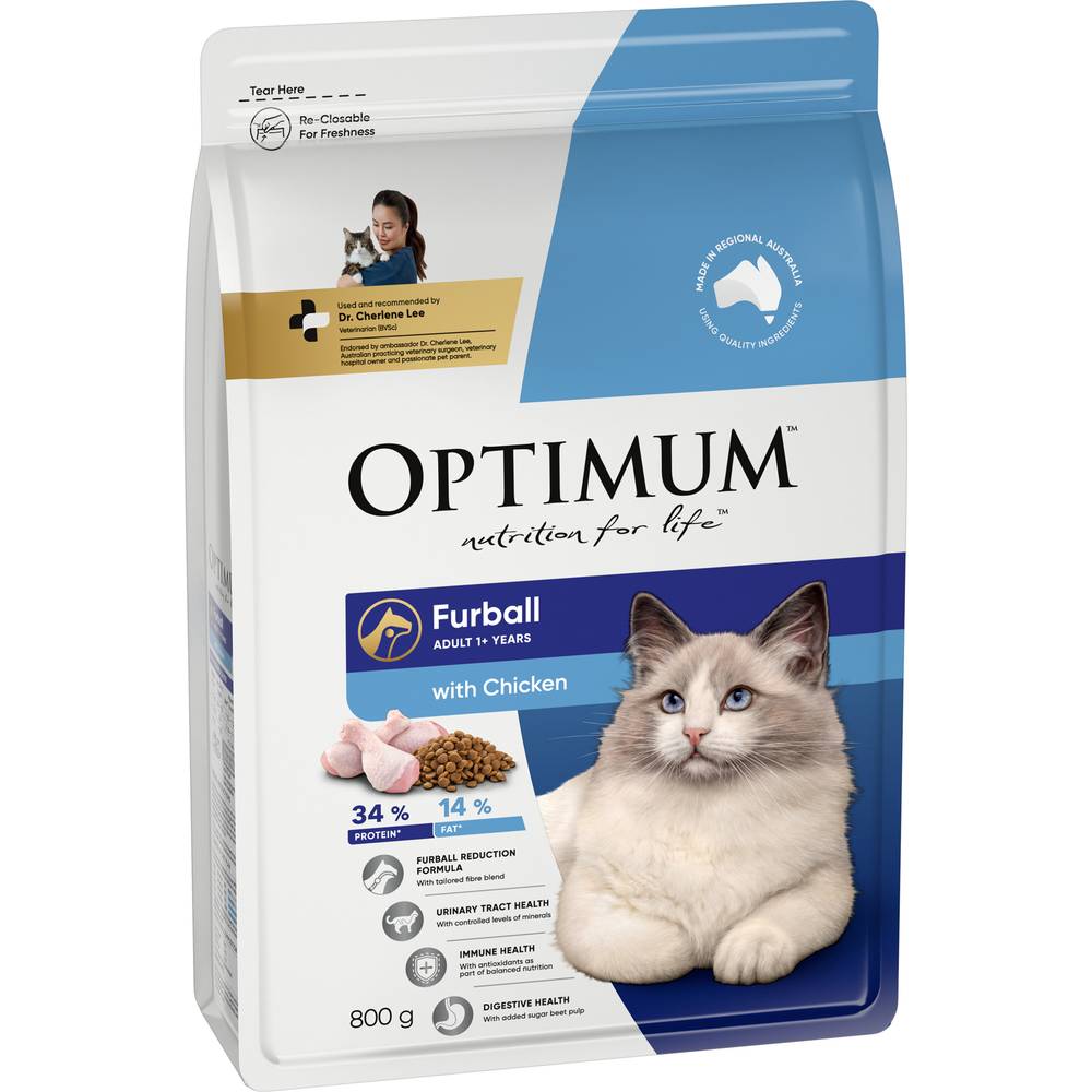 Optimum Furball With Chicken Dry Cat Food (800g)