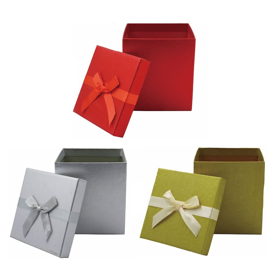 Square Glitter Gift Box With Lid and Bow
