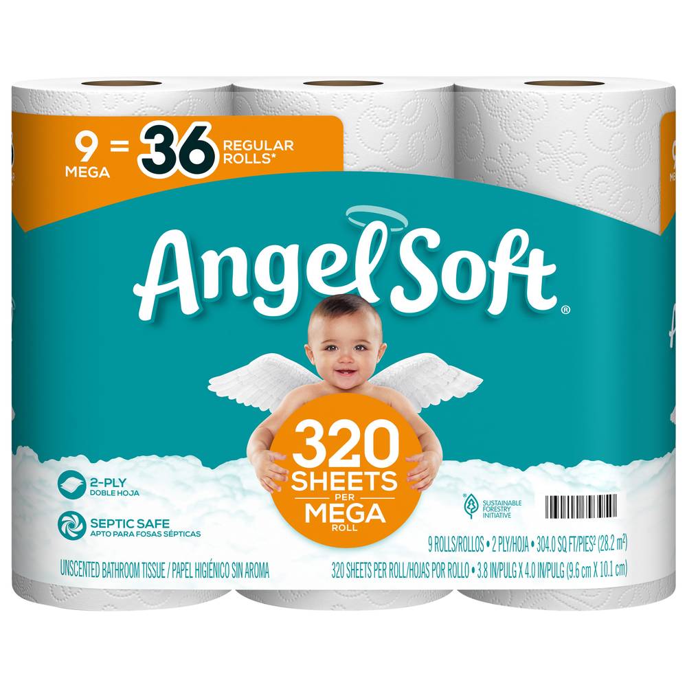 Angel Soft Mega Roll 2 Ply Bathroom Tissue (9 ct)