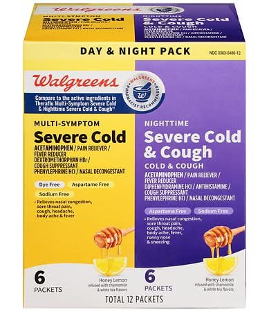 Walgreens Multi-Symptom Severe Cold & Nighttime Severe Cold & Cough Packets, Honey-Lemon (2 x 6 ct)