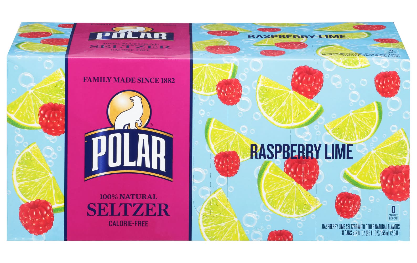 Polar Premium Naturally Calorie Free Seltzer, Raspberry-Lime (8 x 12 fl oz)