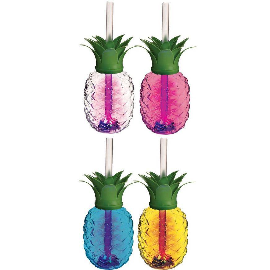 Light-Up Pineapple Plastic Cup with Straw, 16oz