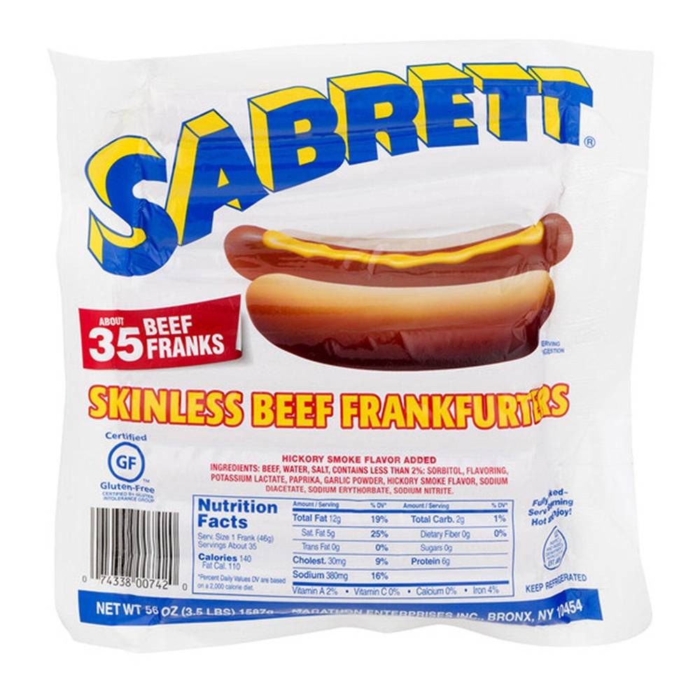 Sabrett Skinless Beef Frankfurters, Hickory Smoke (56 oz, 35 ct)