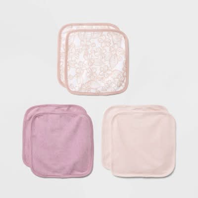 Cloud Island Baby Washcloth Set, 9x9 in, Pink-White (6 ct)