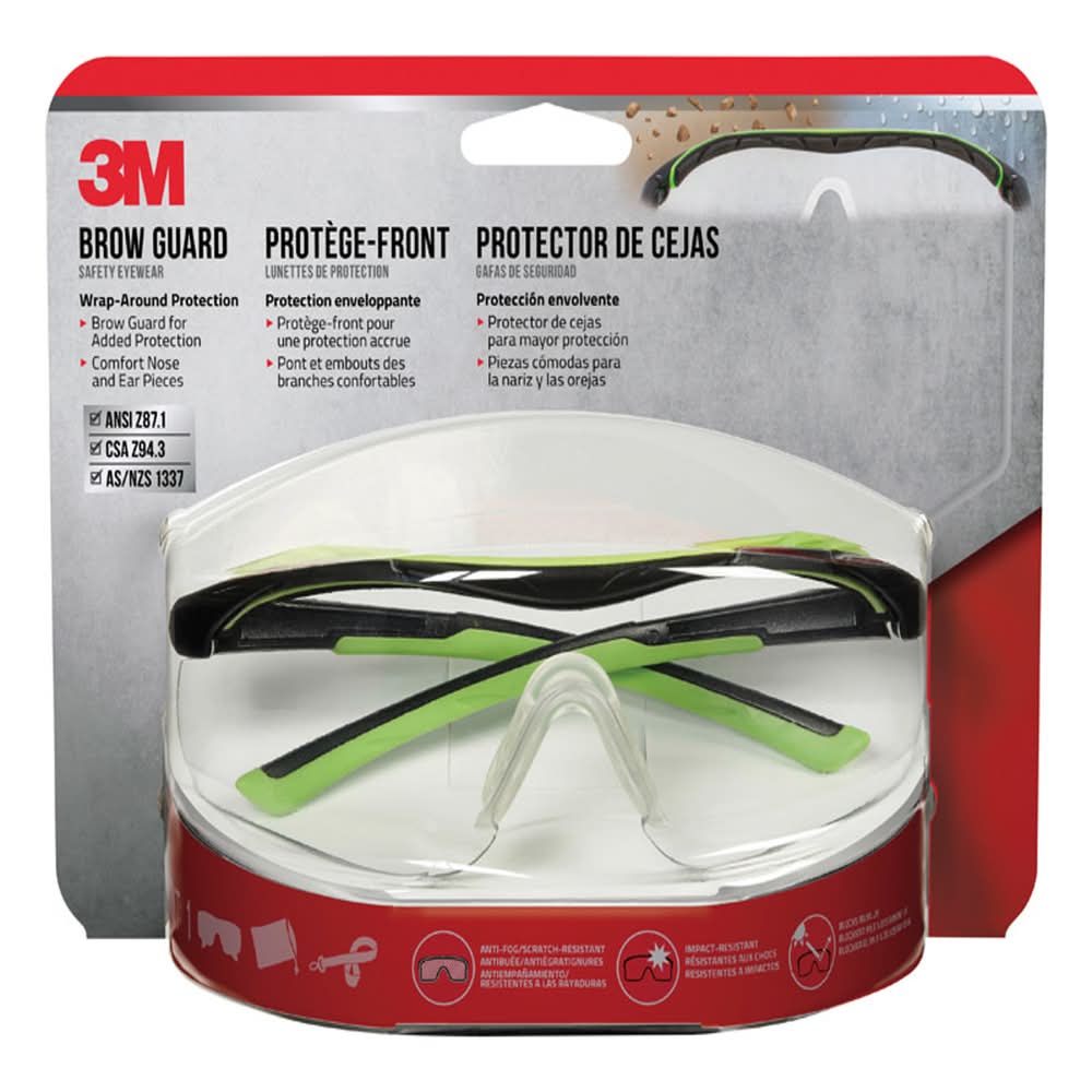 3M Anti-Fog Safety Glasses Clear Lens Black/Green Frame 1 Pc