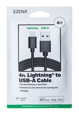Ezena  ™ Lighting® To USB-A Cable 48in Black