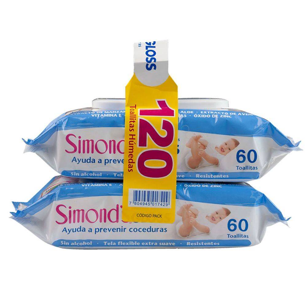 Simond's · Gloss toallitas húmedas para bebé extrasuaves sin alcohol (2 x 60 un)