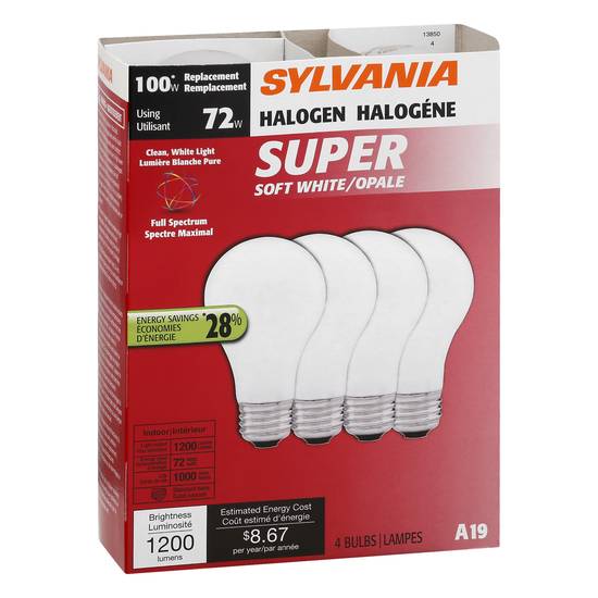Sylvania Halogen Super Soft 72 Watts White Light Bulbs (4 ct)