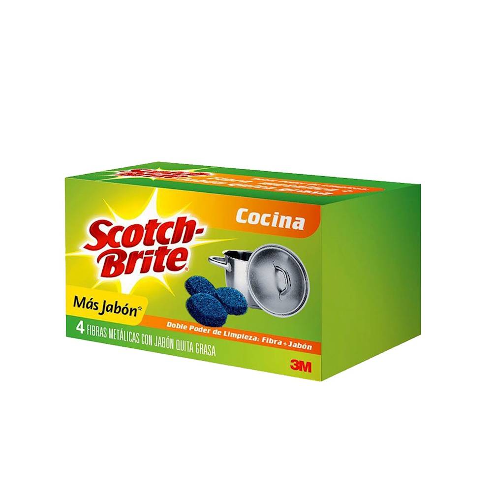 Scotch-brite fibras metálicas con jabón quita grasa (pack 4 piezas)