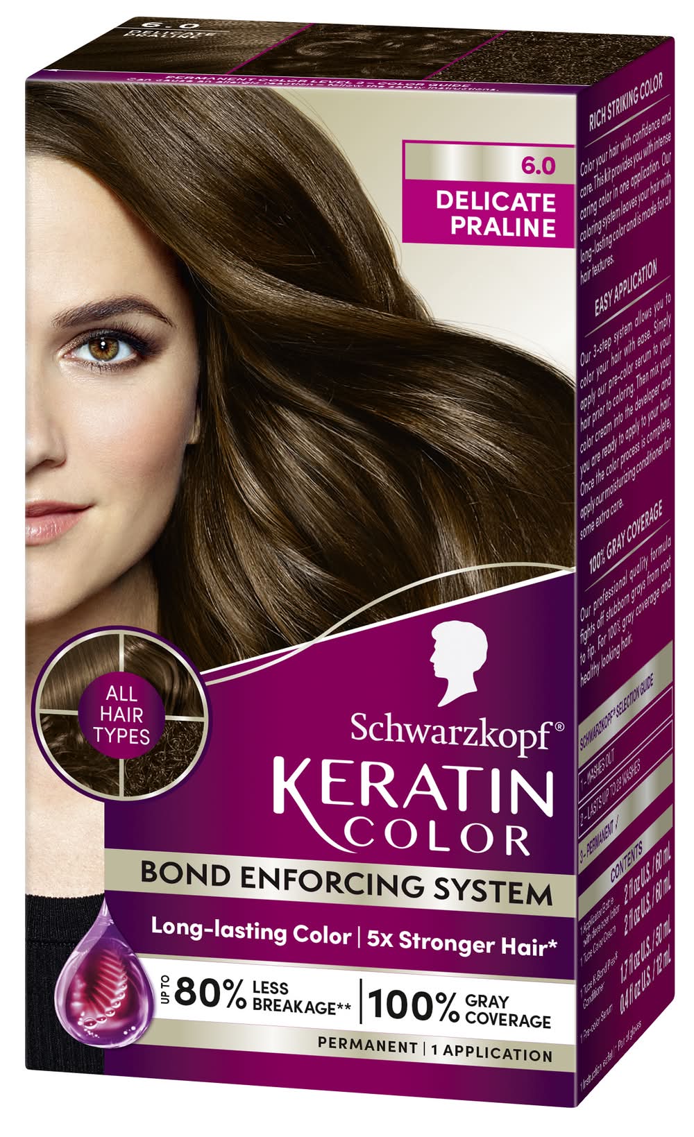 Schwarzkopf Keratin Permanent Hair Color, 6.0 Delicate Praline (6.1 fl oz)
