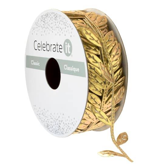 1" X 3Yd. Gold Leaf Ribbon By Celebrate It Classic