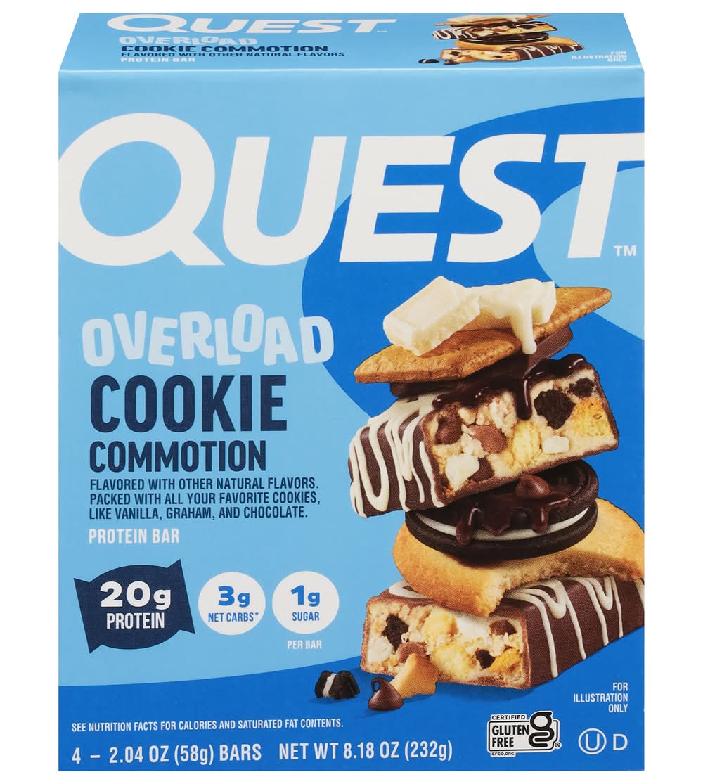 Quest Overload Protein Bars, Cookie Commotion (4 x 2.04 oz)