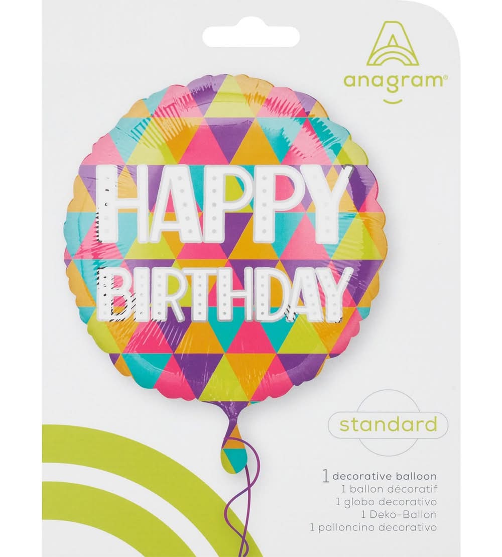Anagram Balloons Geometric "Happy Birthday" Foil Balloon, 18 In