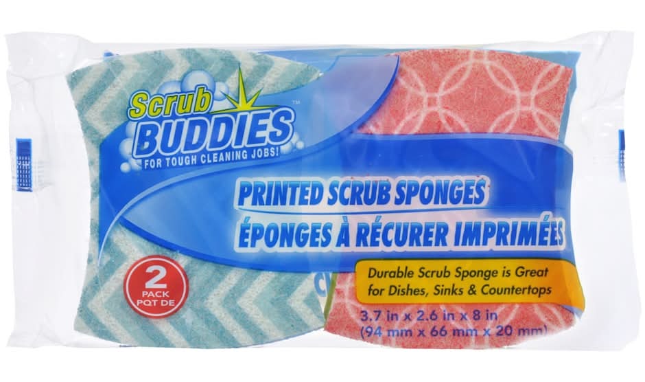 Scrub Buddies Printed Scrub Sponges, 3.7x2.6x8 in (2 ct)