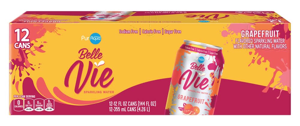 PurAqua Sugar Free Belle Vie Sparkling Water, Grapefruit (12 x 12 fl oz)