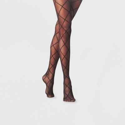 A New Day Diamond Shift Sheer Tights, Women, 1X-2X, Black
