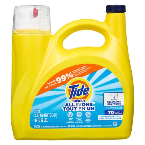 Tide Simply All in One Liquid Laundry Detergent, Refreshing Breeze (2.72 L)