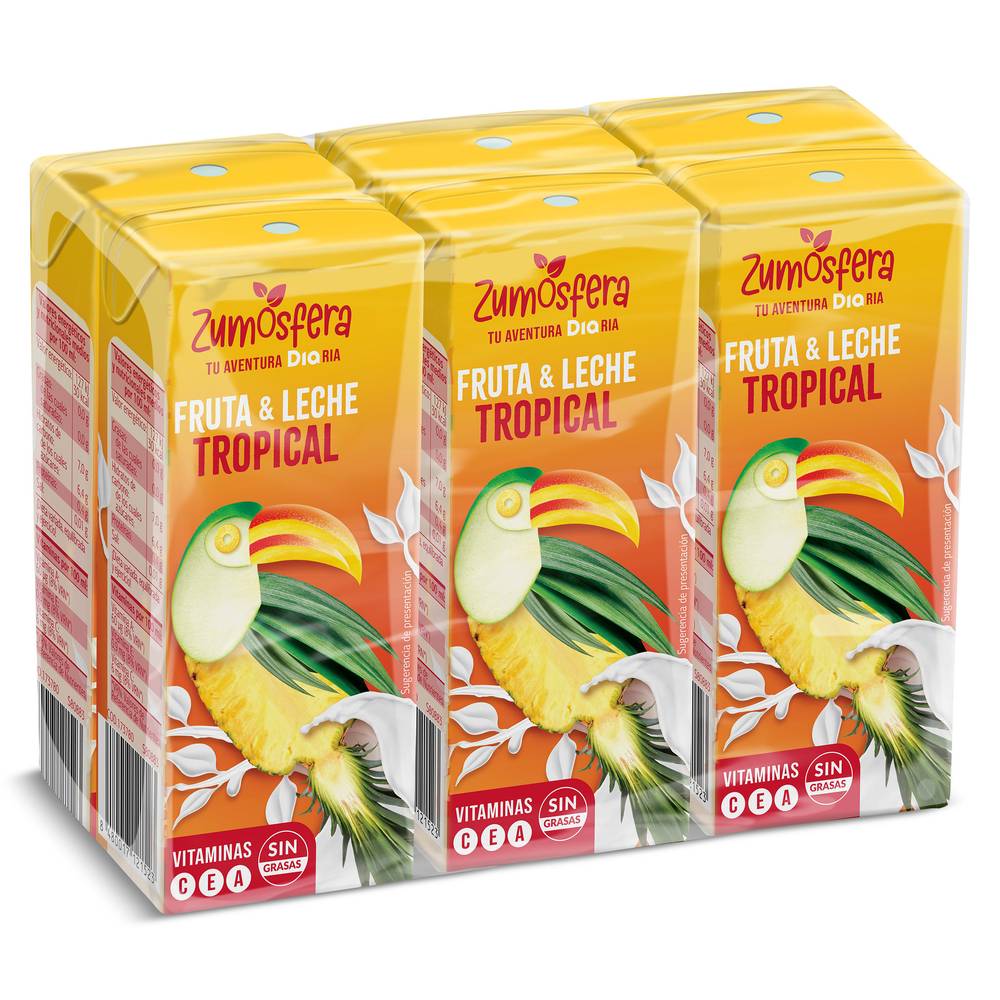 Bebida De Frutas Con Leche Tropical Zumosfera De Dia Brik 6 X 200 Ml