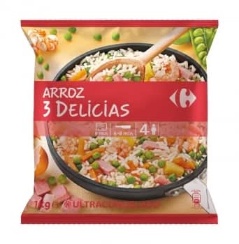Arroz tres delicias ultracongelado Carrefour 1 kg.