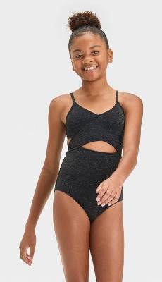 Girls' Solid One Piece Swimsuit - art Class™ Black XL