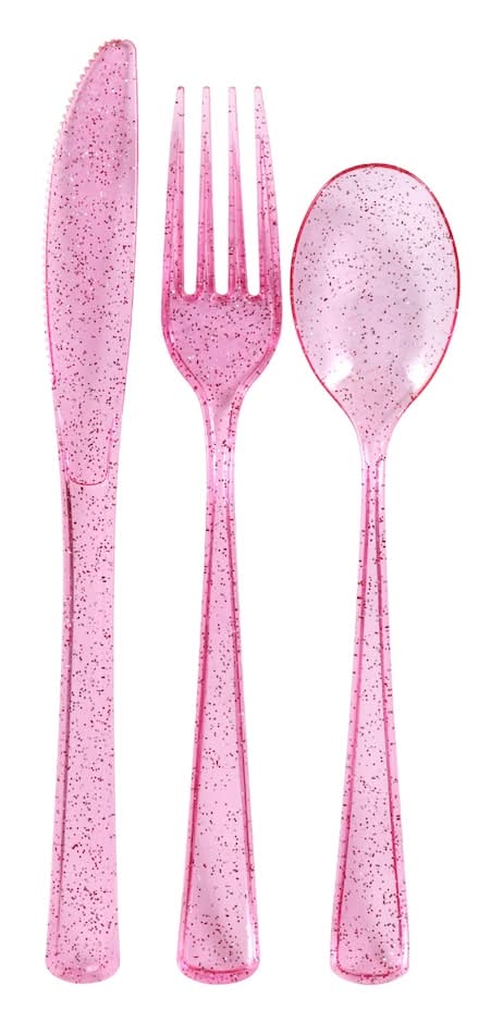 Caterer’s Corner Pink Glitter Plastic Cutlery set, 24-pc Pack.