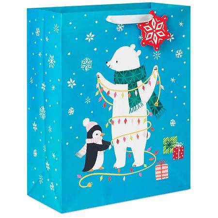 Hallmark Penguin and Polar Bear Christmas Gift Bag, Extra Large, Light Blue