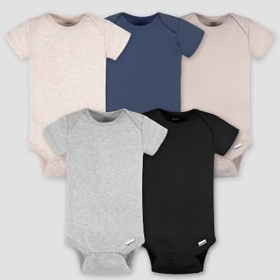 Gerber Baby Short Sleeve Onesies Bodysuits, 0-3 M, Assorted (5 pack)