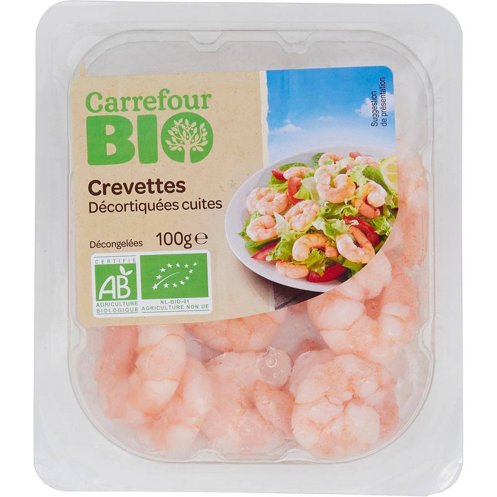 Crevettes bio décortiquées cuites CARREFOUR BIO - la barquette de 100g